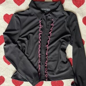 To the Max Black Button-Up Blouse with Pink Accents